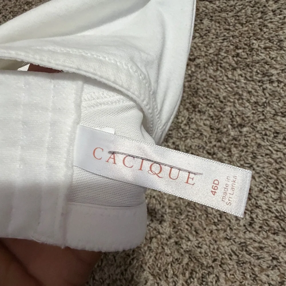 Cacique White Underwire Full Coverage Bra 46D Lightly Lined Adjustable Straps